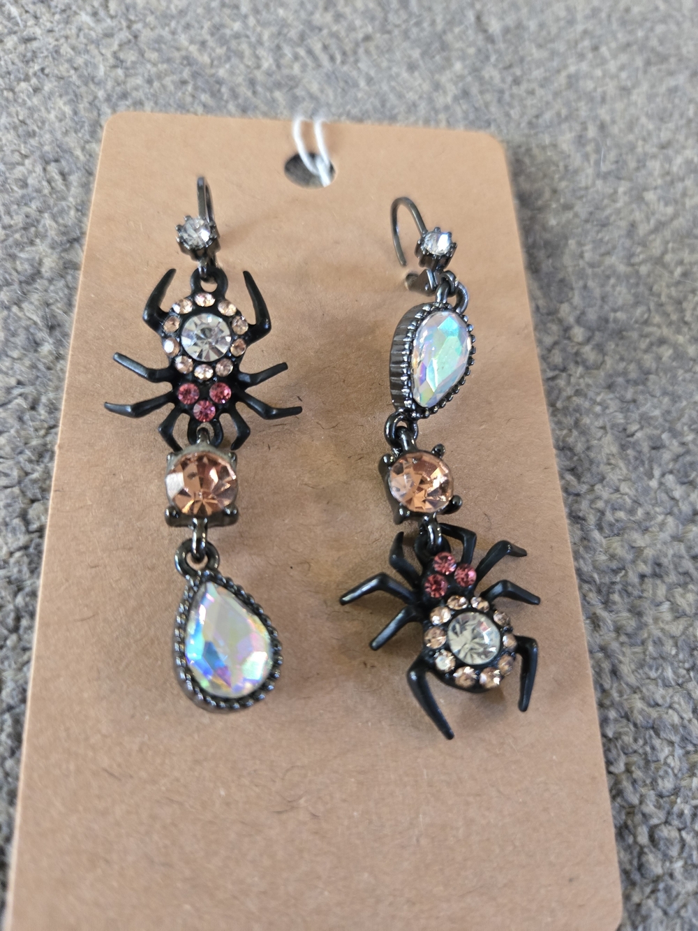 Betsey Johnson Spider Crystal Asymmetrical Dangle Earrings